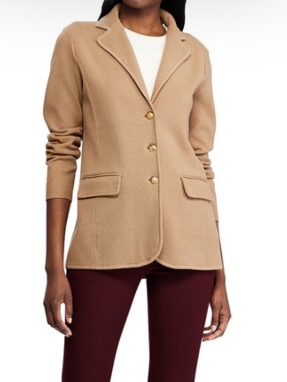 Ralph Lauren Combed Cotton Camel Single-Breasted Blazer